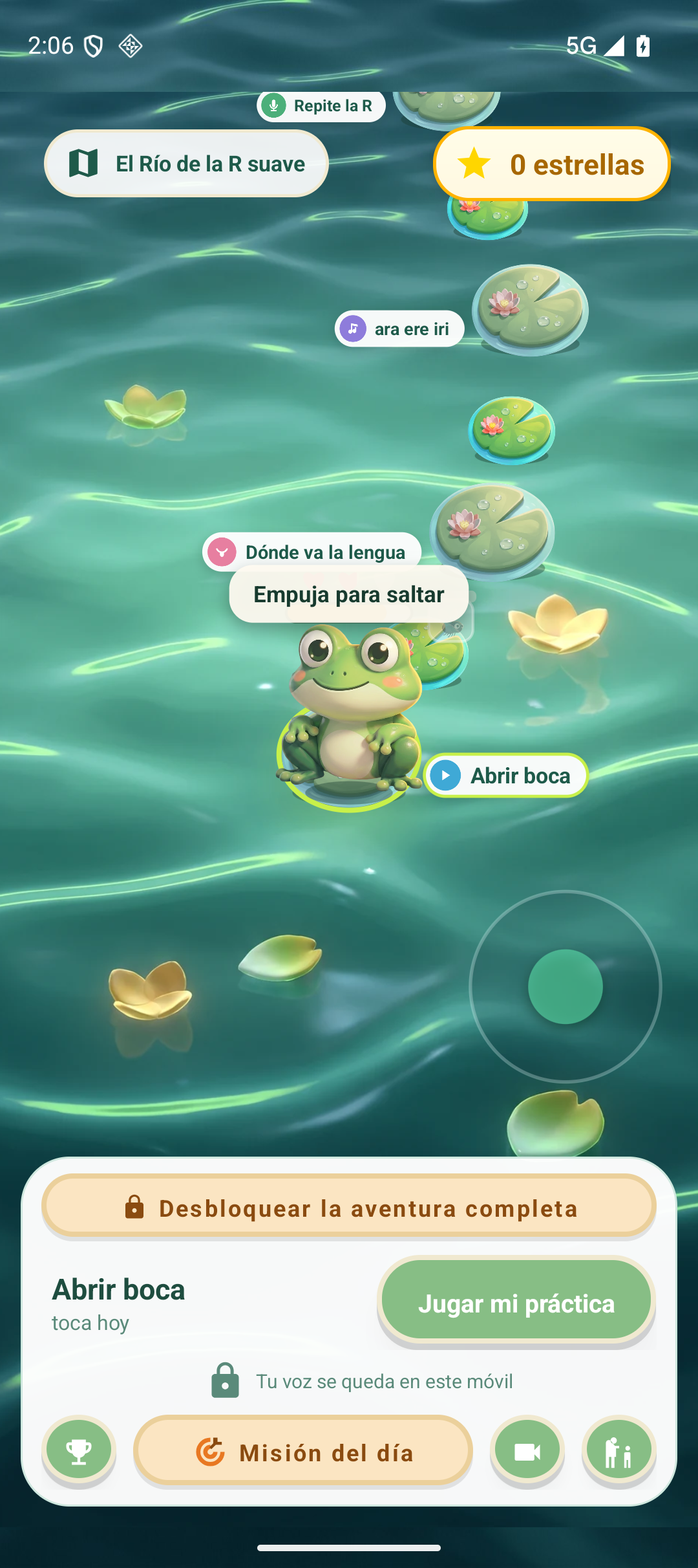 Captura del mapa de ejercicios de Rana Ronaldo en Android